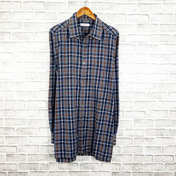 Ermenegildo Zegna Men's 2XB Button up Shirt Blue Plaid Cotton - Picture 2 of 7